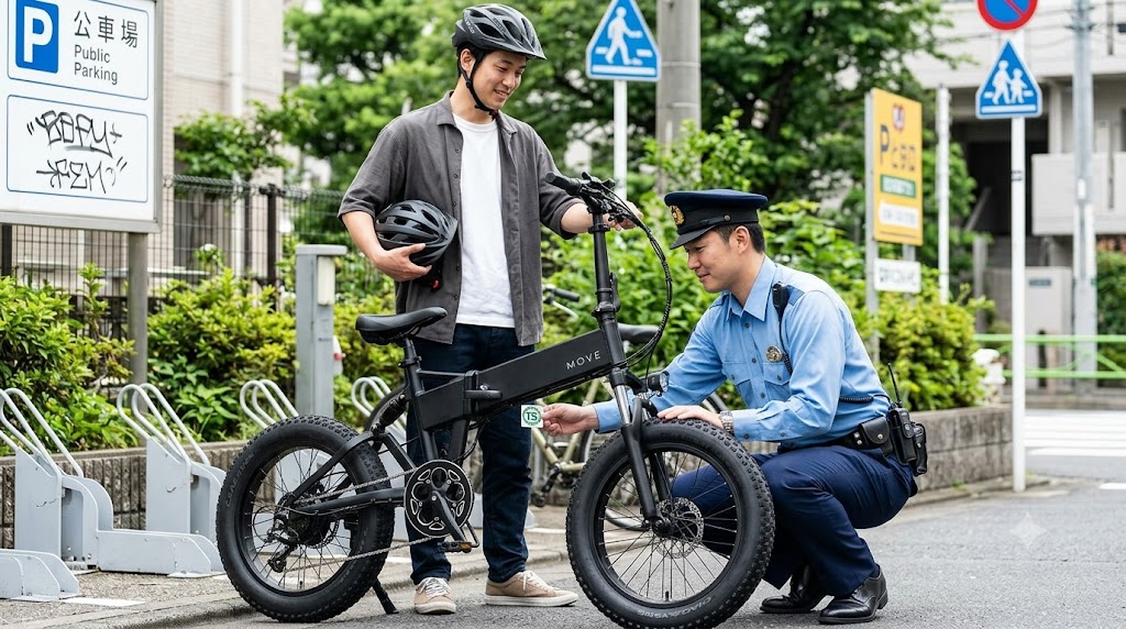 日本の国家公安委員会型式認定を取得したMOVE XS電動アシスト自転車。TSマーク貼付で公道も安心。